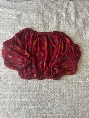 Free People Burgundy Floral Off-Shoulder Balloon Sleeve Top